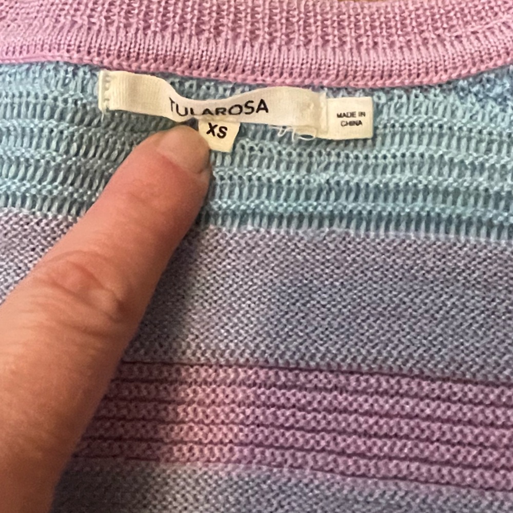 Tularose Kinsley Striped V-Neck Sweater Pink Blue - Picture 12 of 15